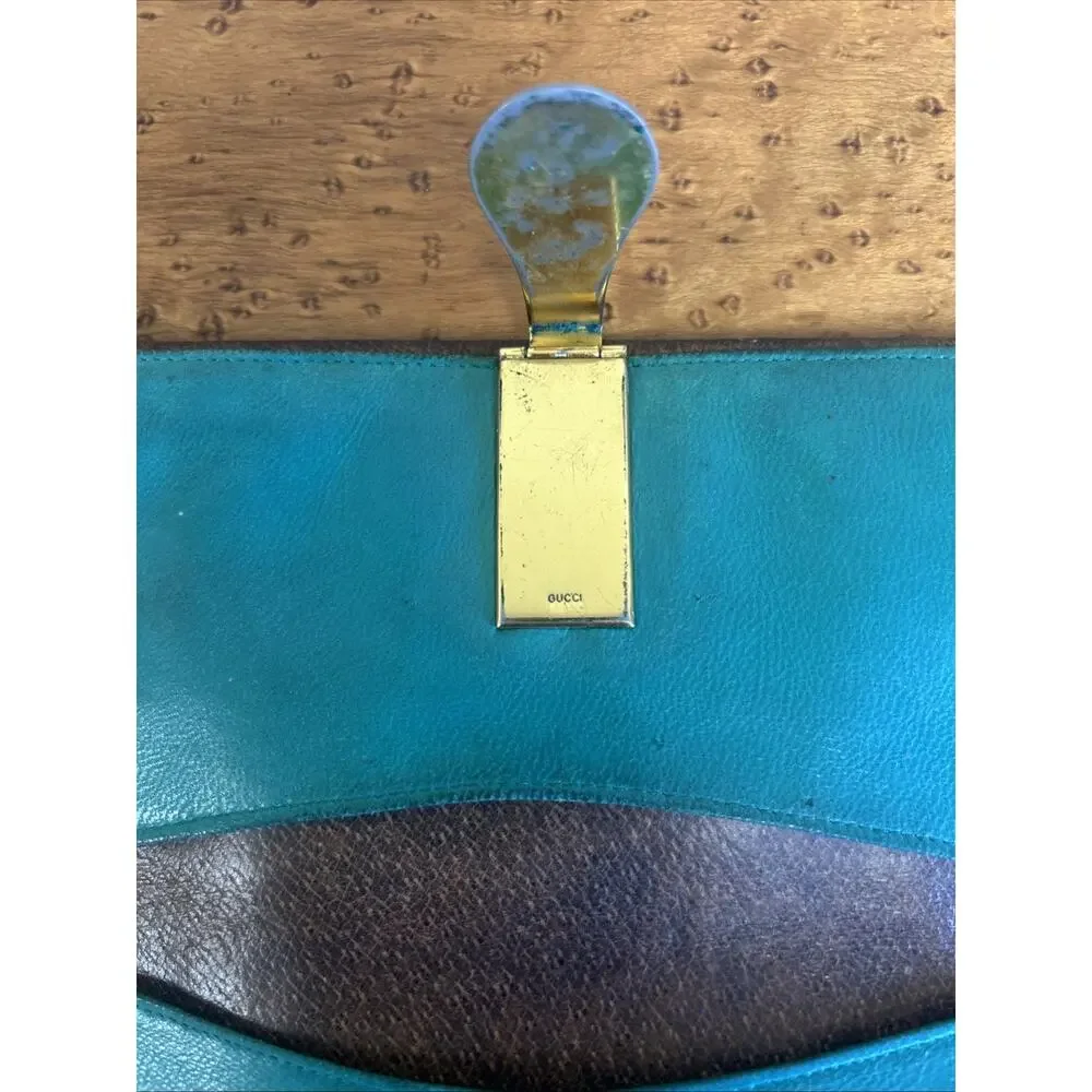 Vintage 1970’s Gucci Interlocking G Clasp Long Wallet Brown Green 6 3/4” - Picture 5 of 10